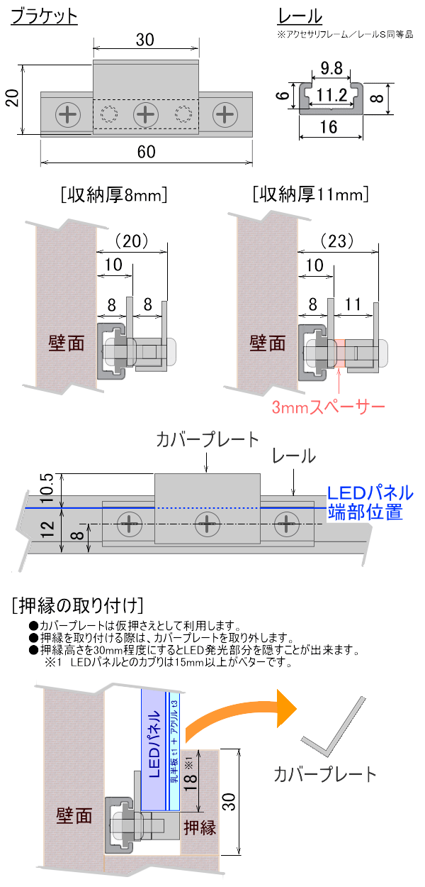 ＬＥＤパネル固定ブラケット寸法図